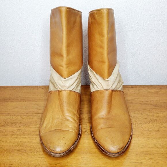 VTG Leather Slouchy Cowboy Boots Peter Pan Pull On Shoes Western Casual SZ 12N - Picture 2 of 12